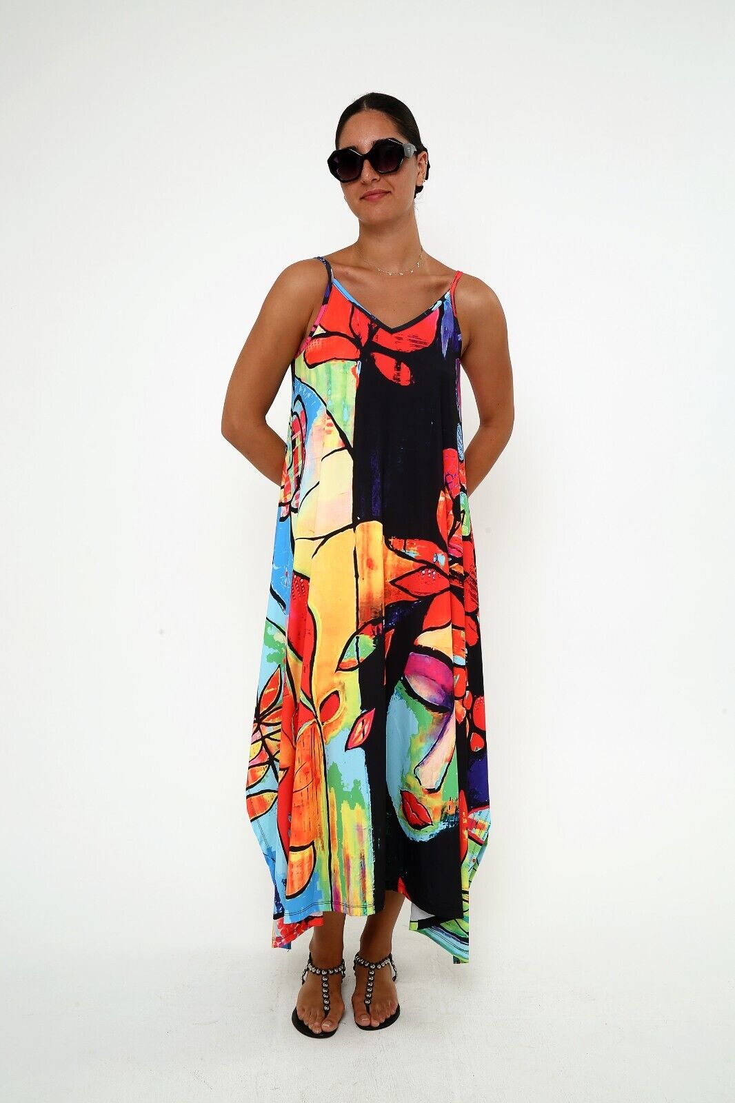 Women's Pop Art Vibrance Dress Spaghetti Strap Maxi Dress