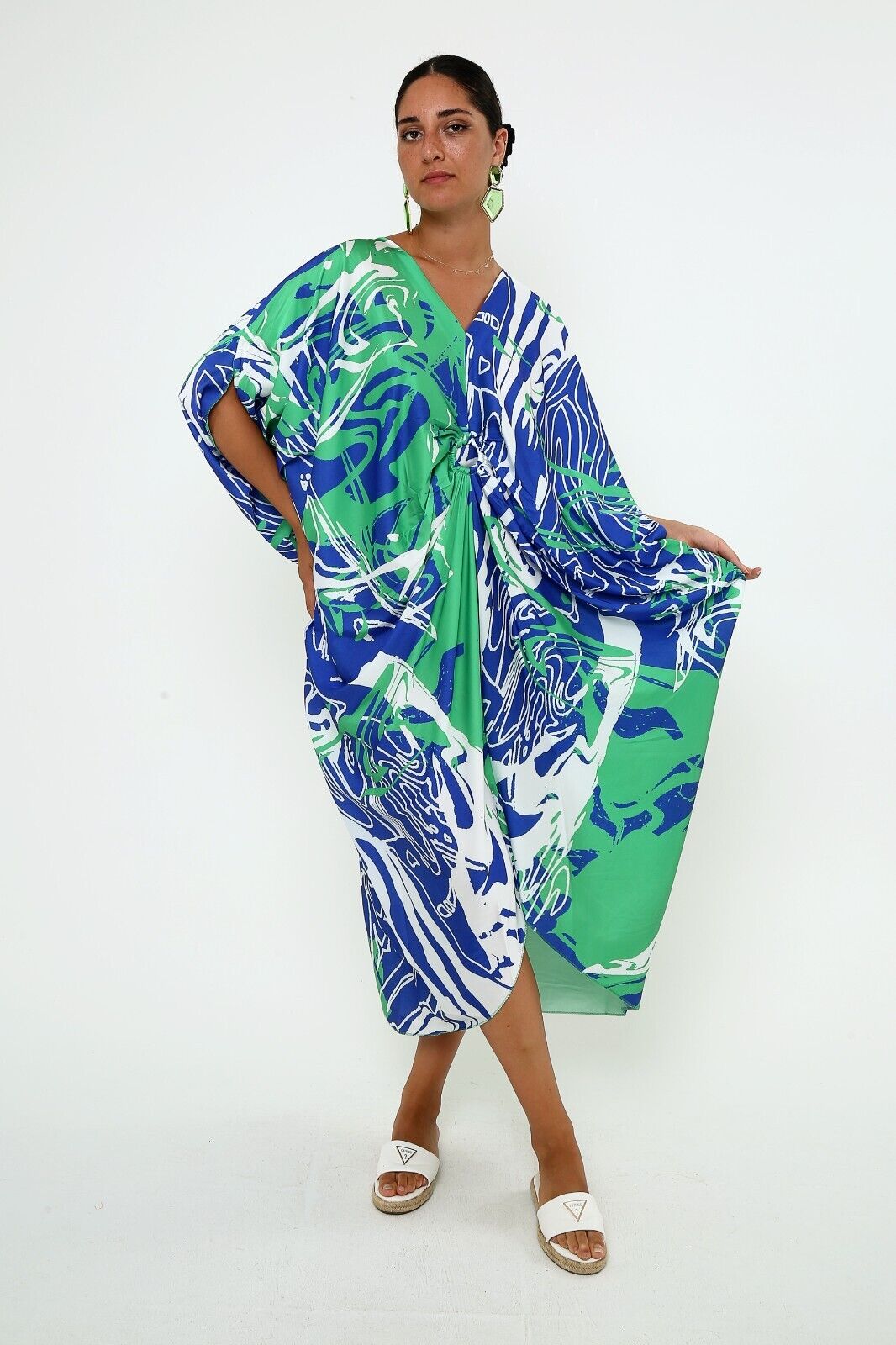 Women's Ocean Breeze Abstract Print Silk Kaftan 3/4 sleeve caftan dresses