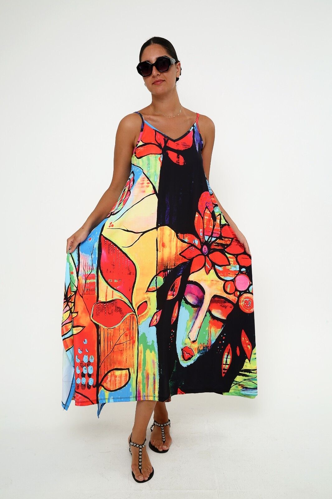 Women's Pop Art Vibrance Dress Spaghetti Strap Maxi Dress