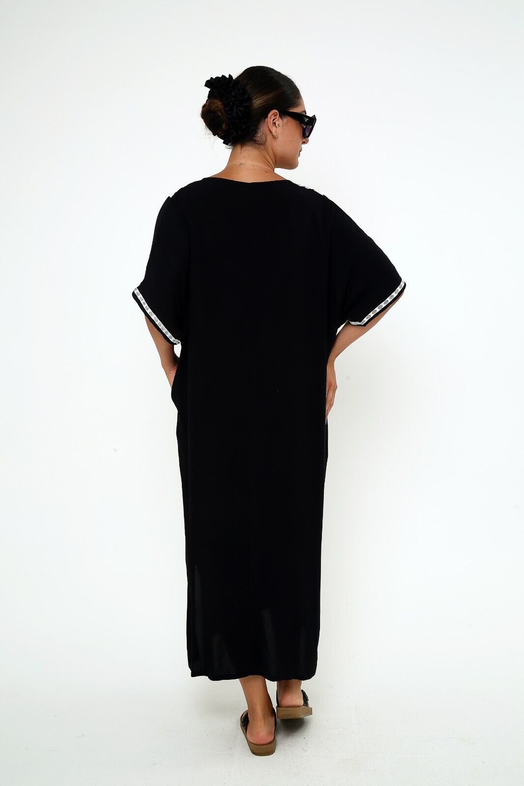 Women's Embroidered V neck dress , Women Kaftan Dress , Dress with Pockets