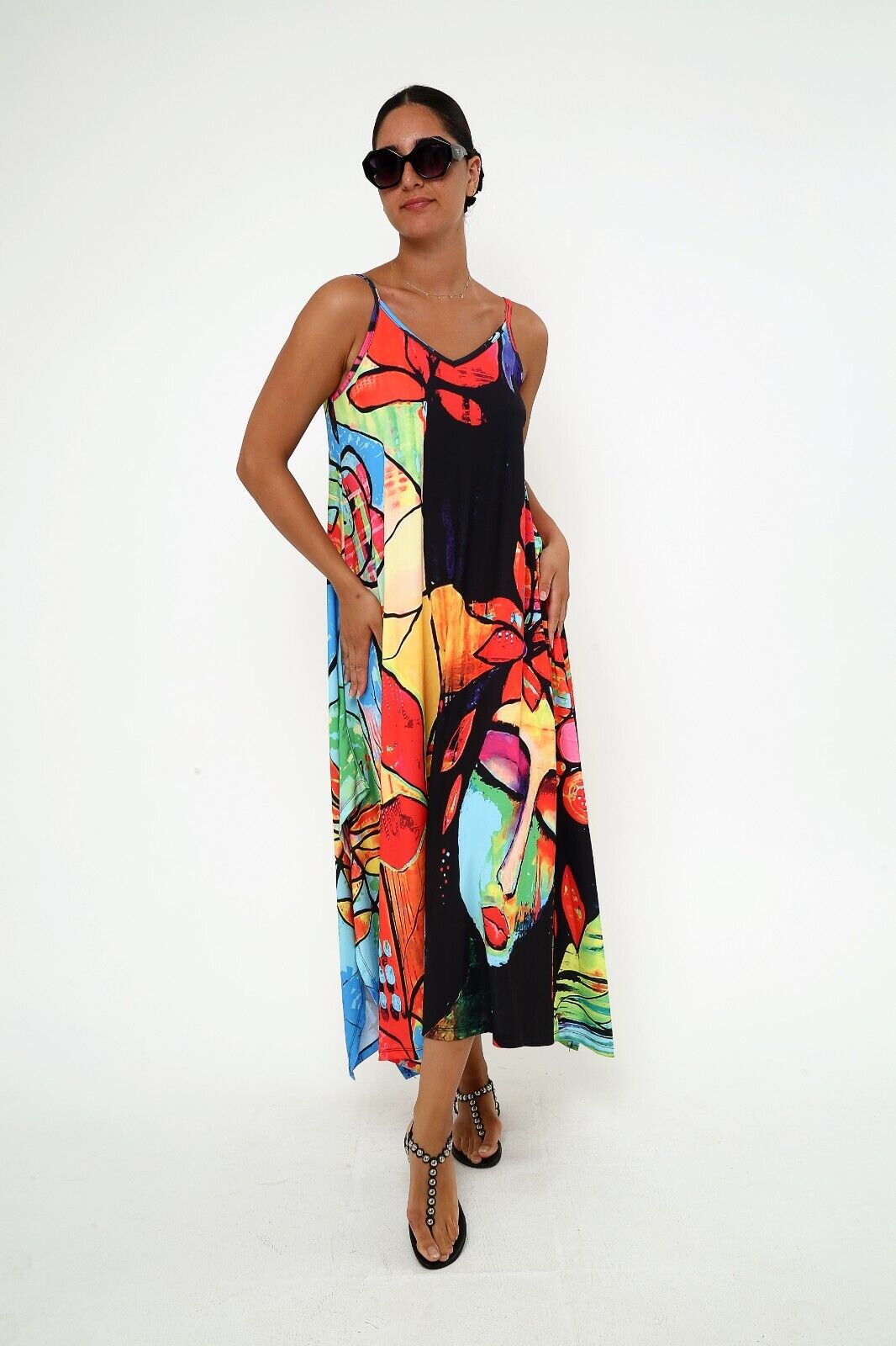 Women's Pop Art Vibrance Dress Spaghetti Strap Maxi Dress
