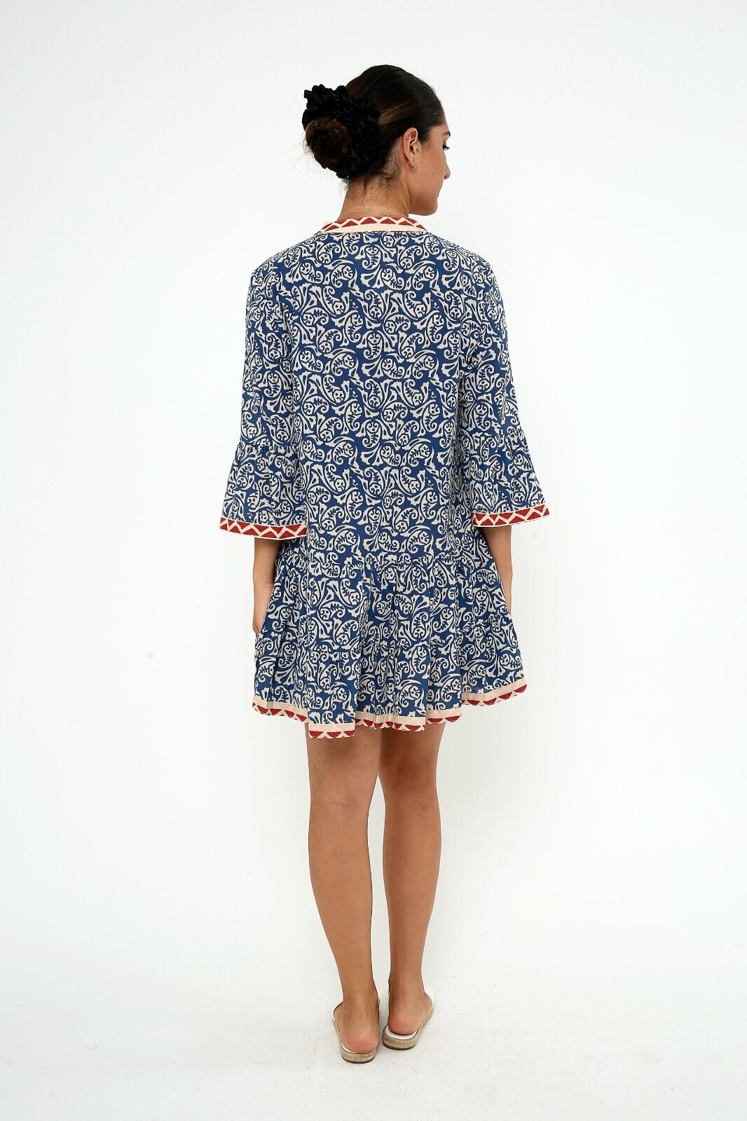 Women's Geometric Print Ruffle Hem Viscose A line Short Dress