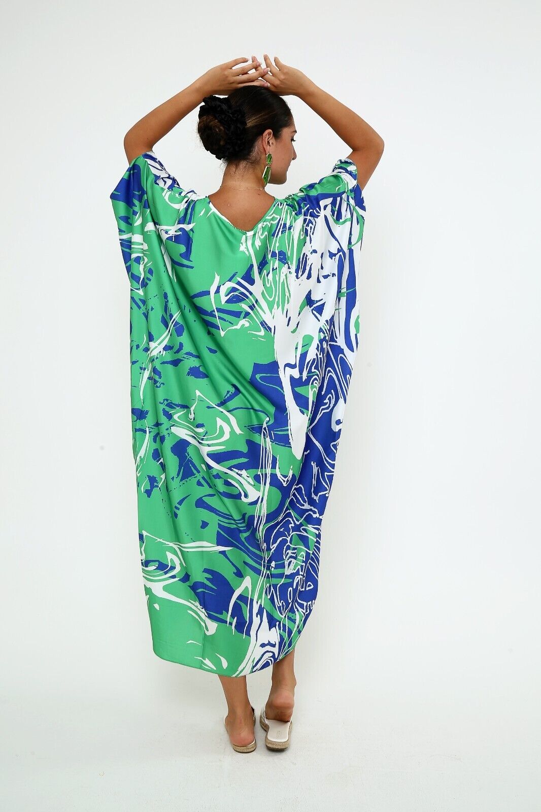 Women's Ocean Breeze Abstract Print Silk Kaftan 3/4 sleeve caftan dresses