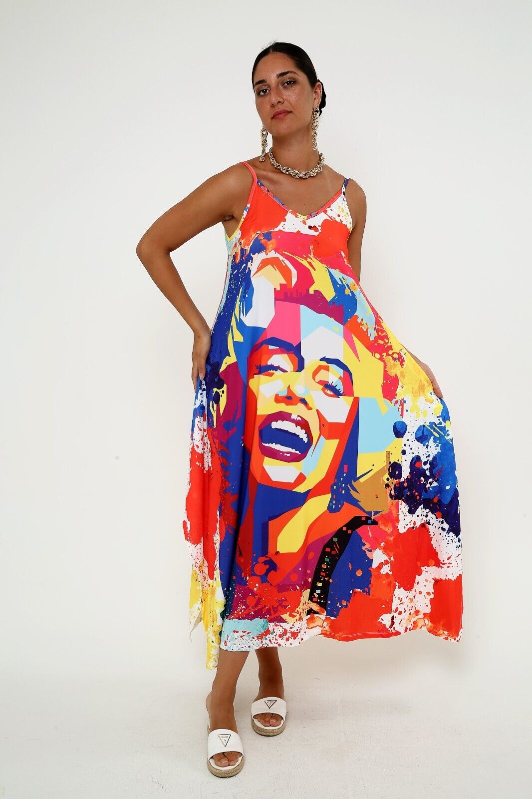 Women's Pop Art Vibrance Spaghetti Strap Maxi Dress