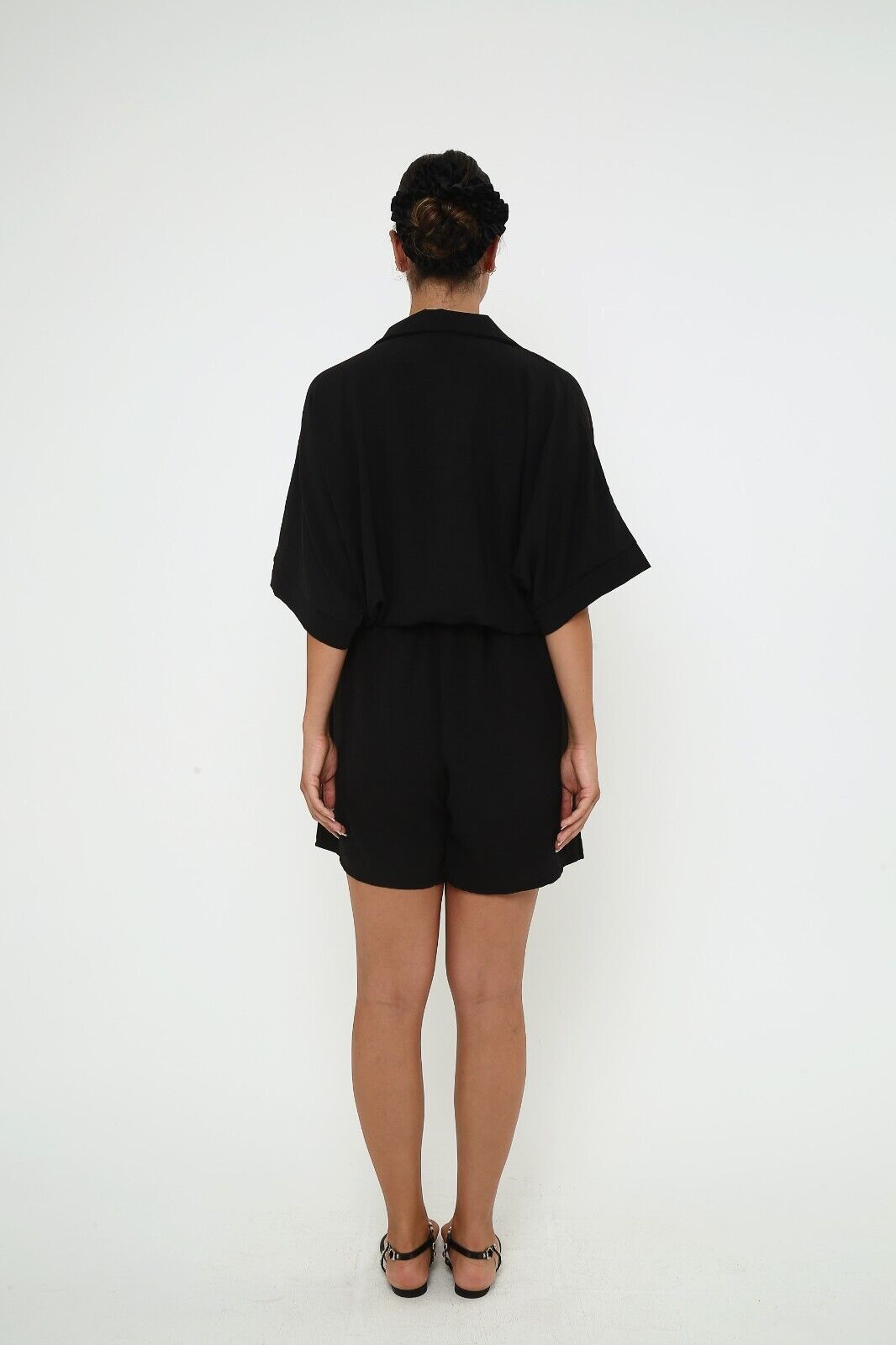 Women's Black Two-Piece Set. Summer lounge . Short and blouse set