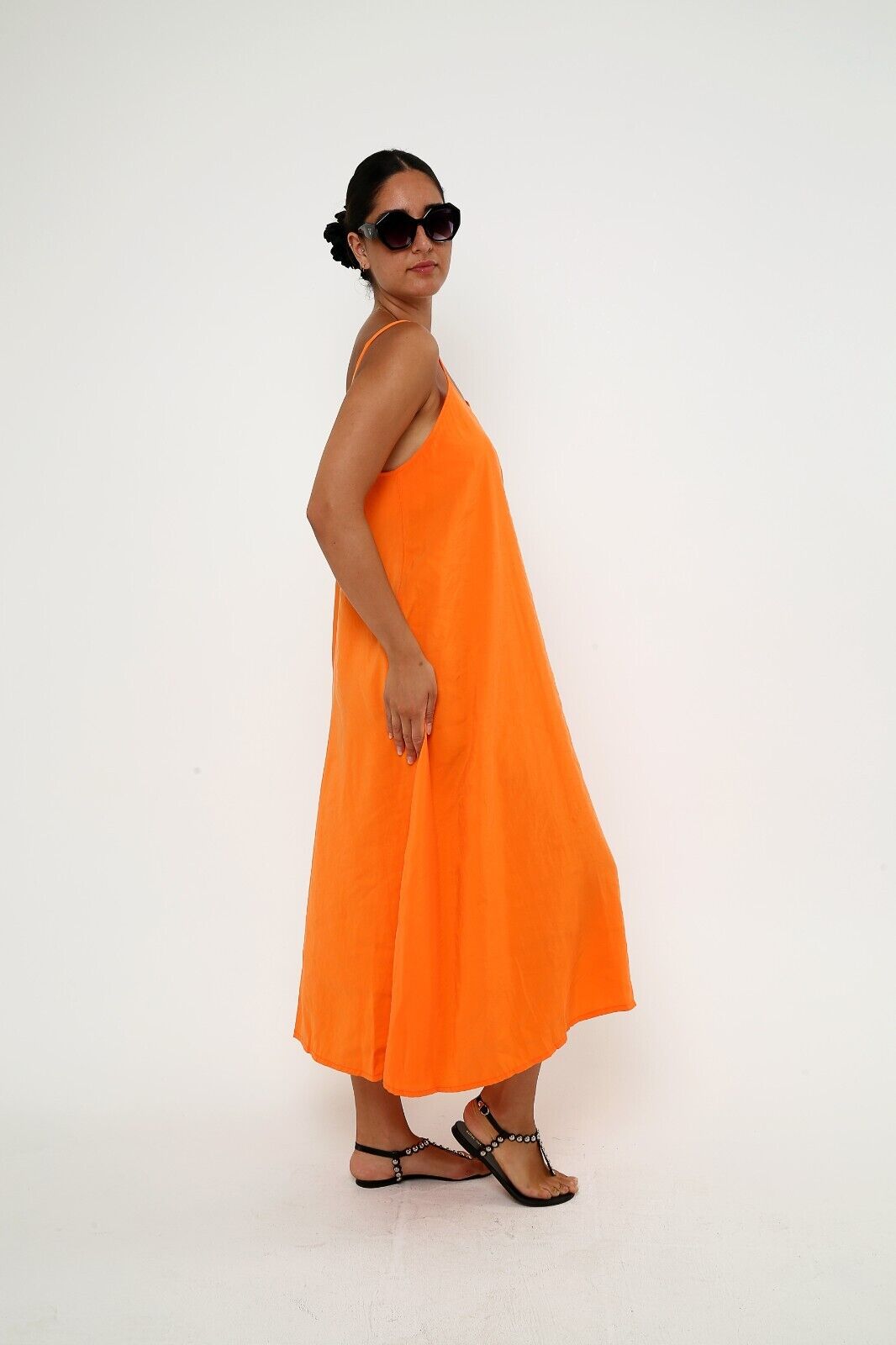 Women's Sunset Glow Viscose Orange Spaghetti Strap Maxi Dress S/M/L