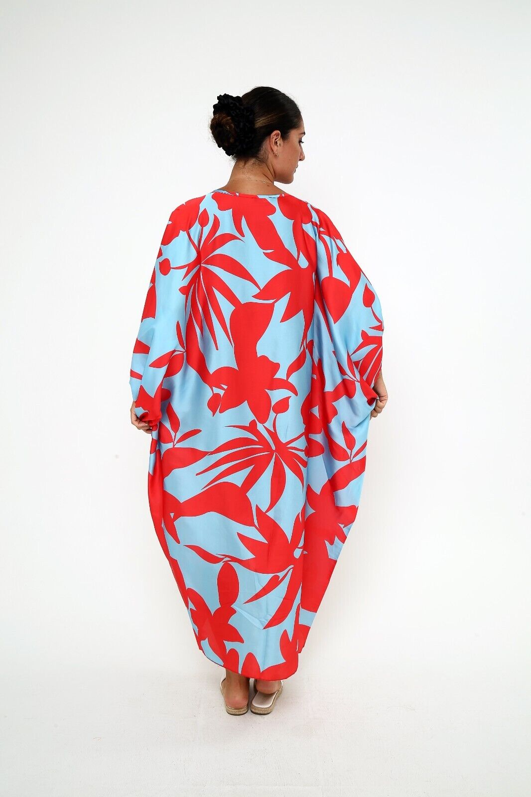 Women's Tropical Breeze Red and Blue Silk Kaftan 3/4 sleeve