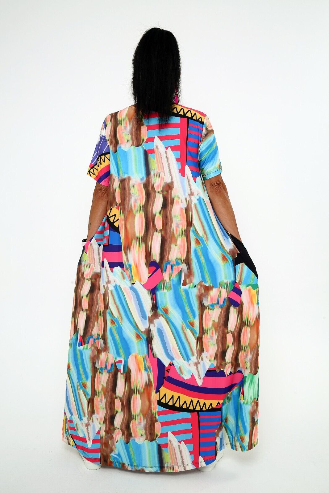 Women's Vibrant Egyptian Pharaoh Maxi Dress - Bold Colorful Print, Flowy Viscose