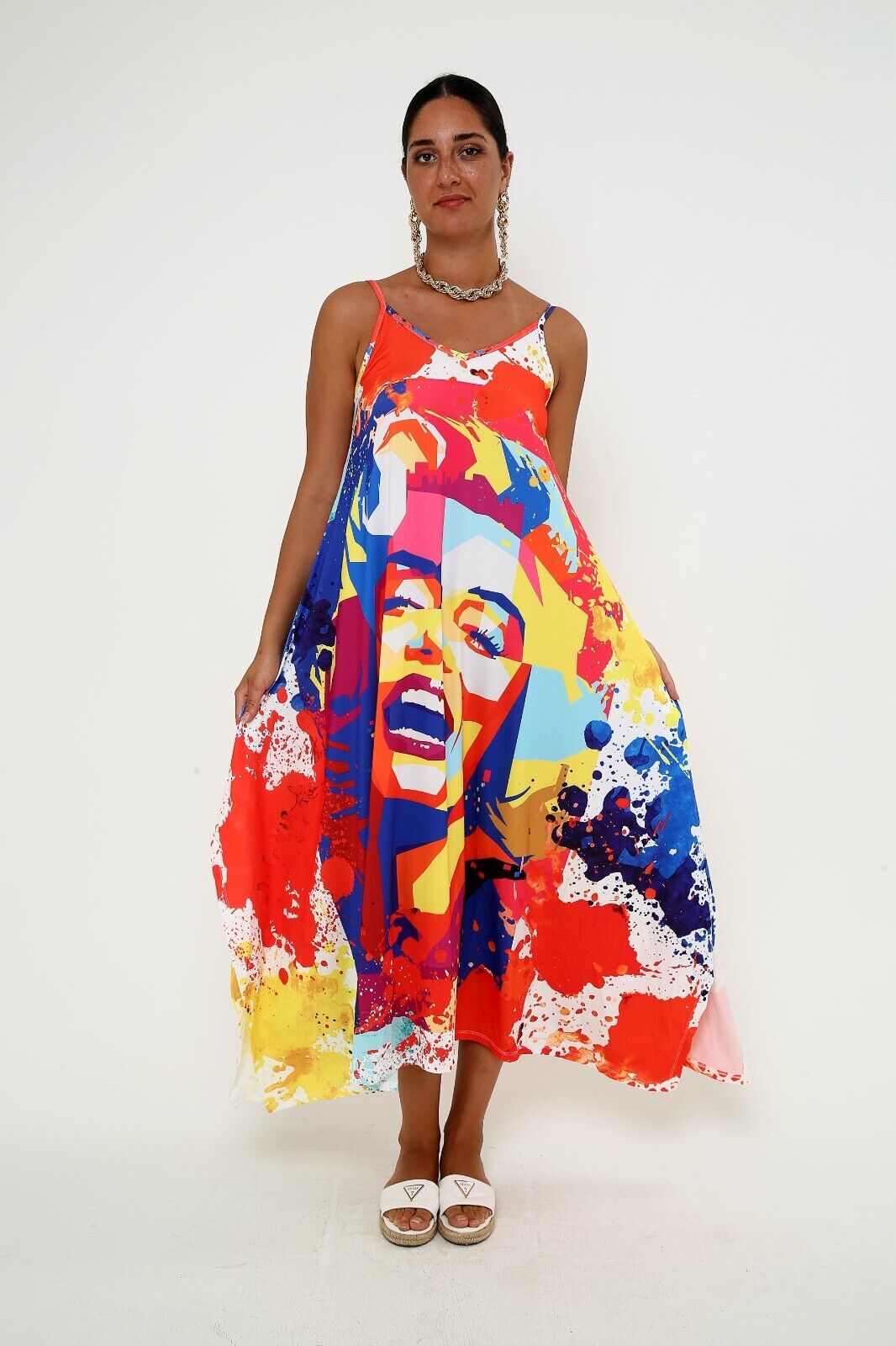 Women's Pop Art Vibrance Spaghetti Strap Maxi Dress