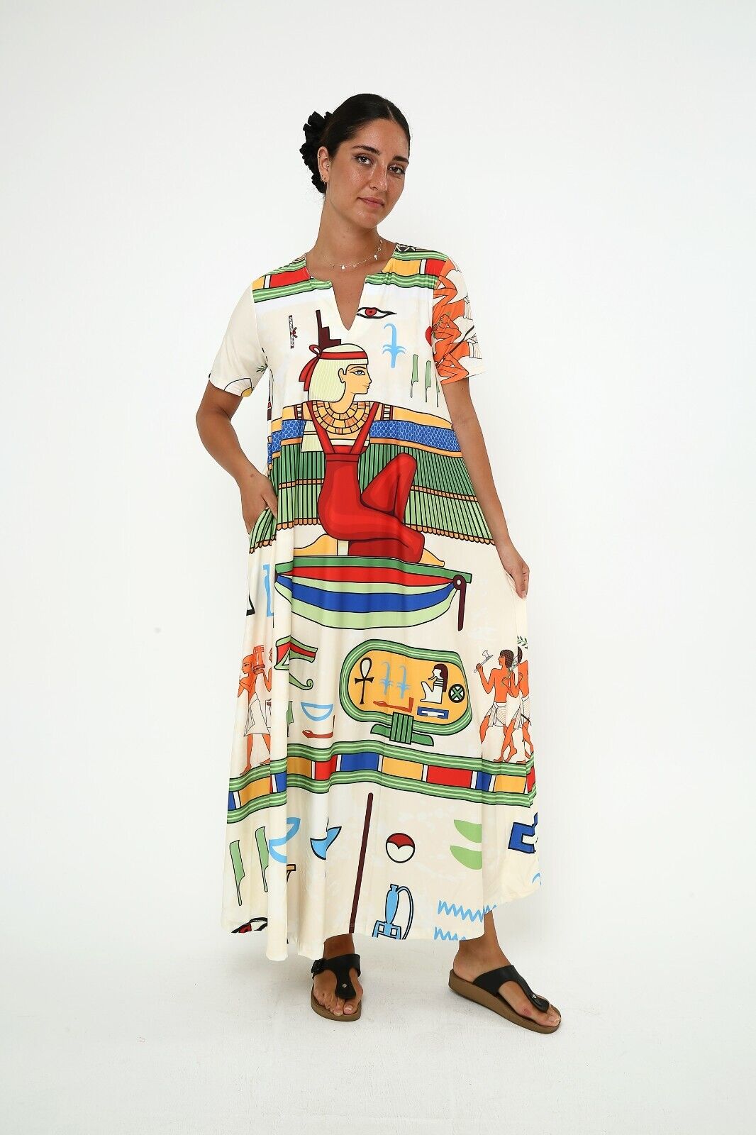 Women's Ancient Egyptian Hieroglyphic Print Viscose Maxi Dress