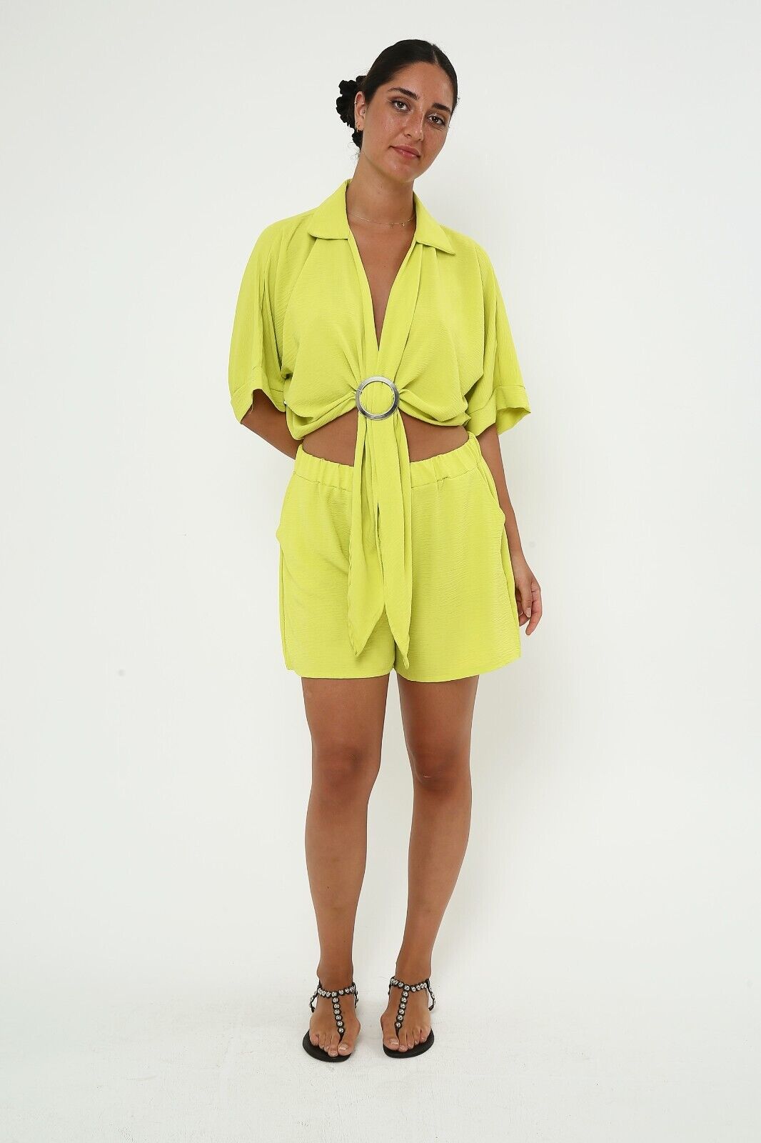 Women's Yellow Two-Piece Set set. Summer lounge . Short and blouse set