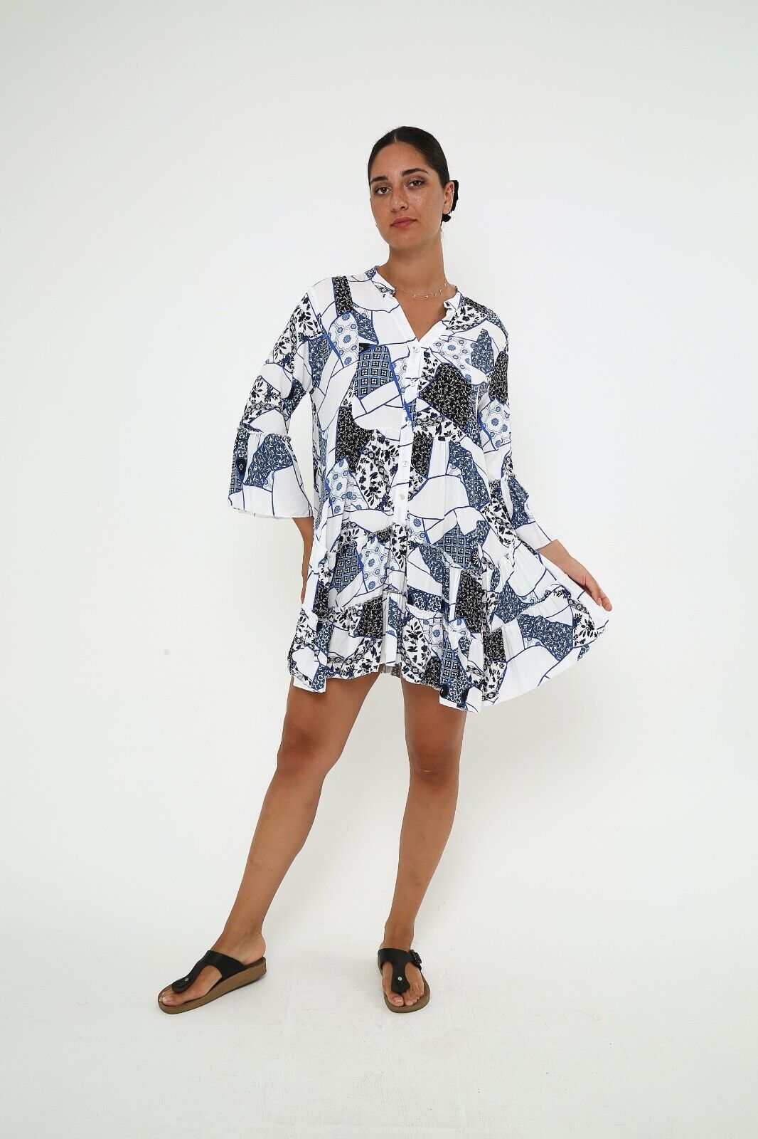 Women's Patchwork Print Viscose A-Line Dress