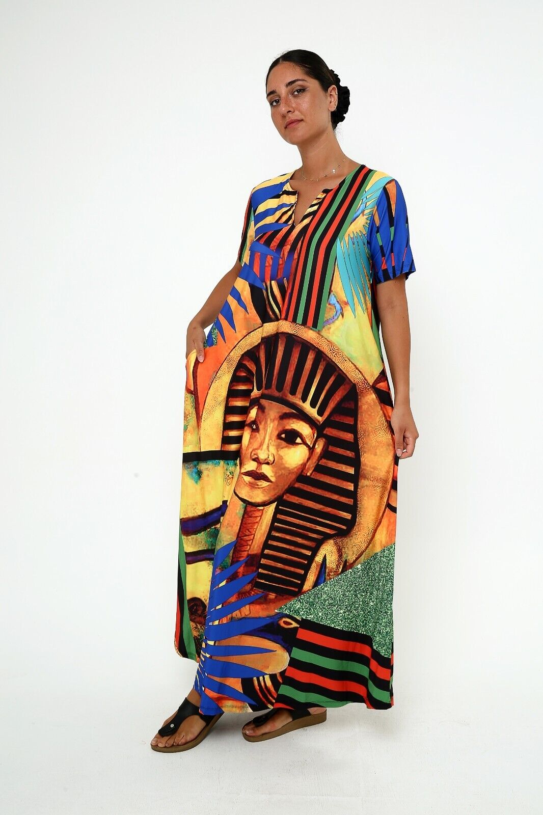 Women's Ancient Egyptian Pharaoh Graphic Maxi Dress ,Short Sleeve