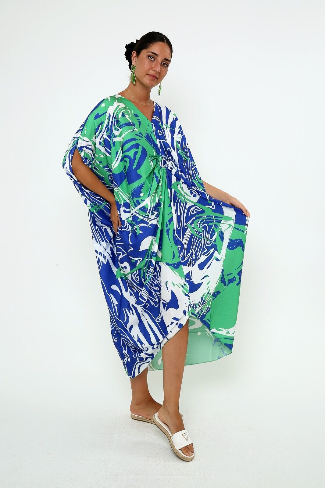 Women's Ocean Breeze Abstract Print Silk Kaftan 3/4 sleeve caftan dresses