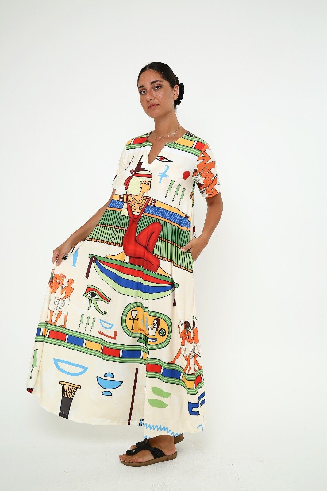 Women's Ancient Egyptian Hieroglyphic Print Viscose Maxi Dress