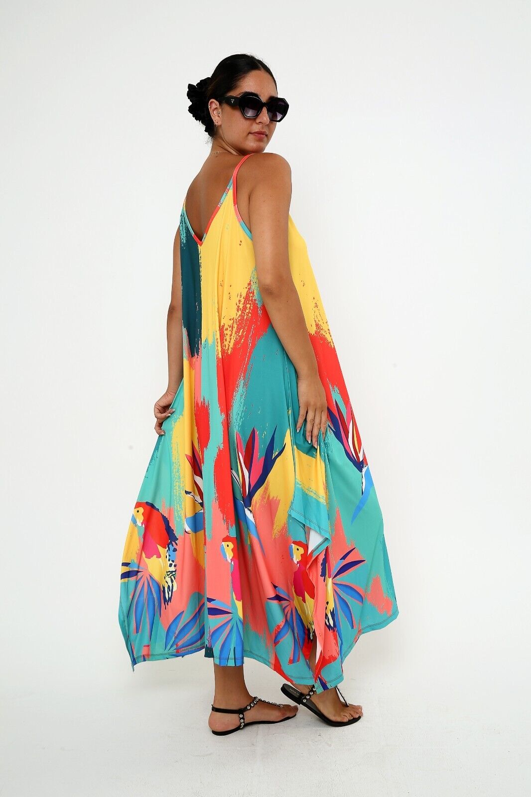 Women's Parrot Paradise Viscose Sundress Spaghetti Strap Maxi dress
