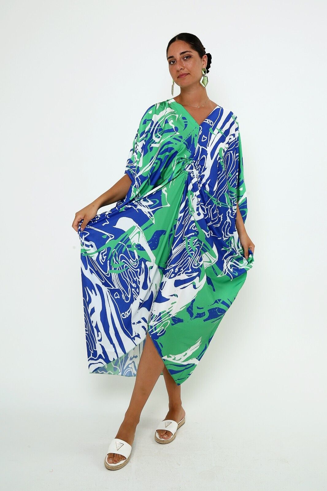 Women's Ocean Breeze Abstract Print Silk Kaftan 3/4 sleeve caftan dresses