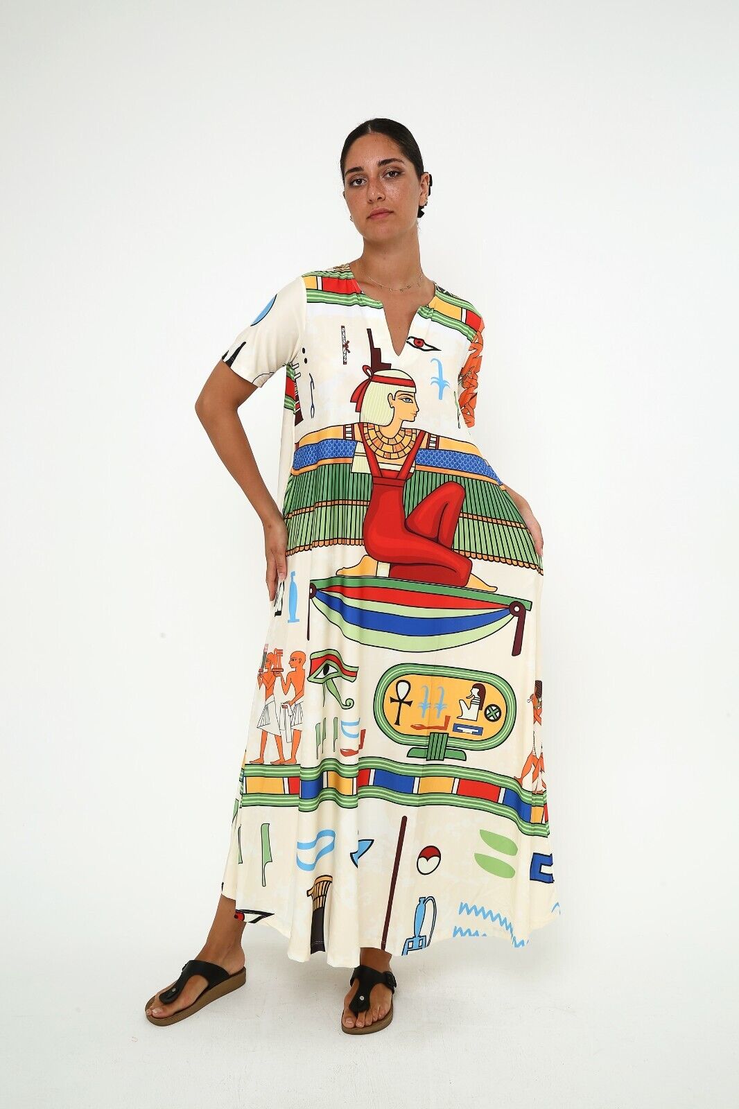Women's Ancient Egyptian Hieroglyphic Print Viscose Maxi Dress