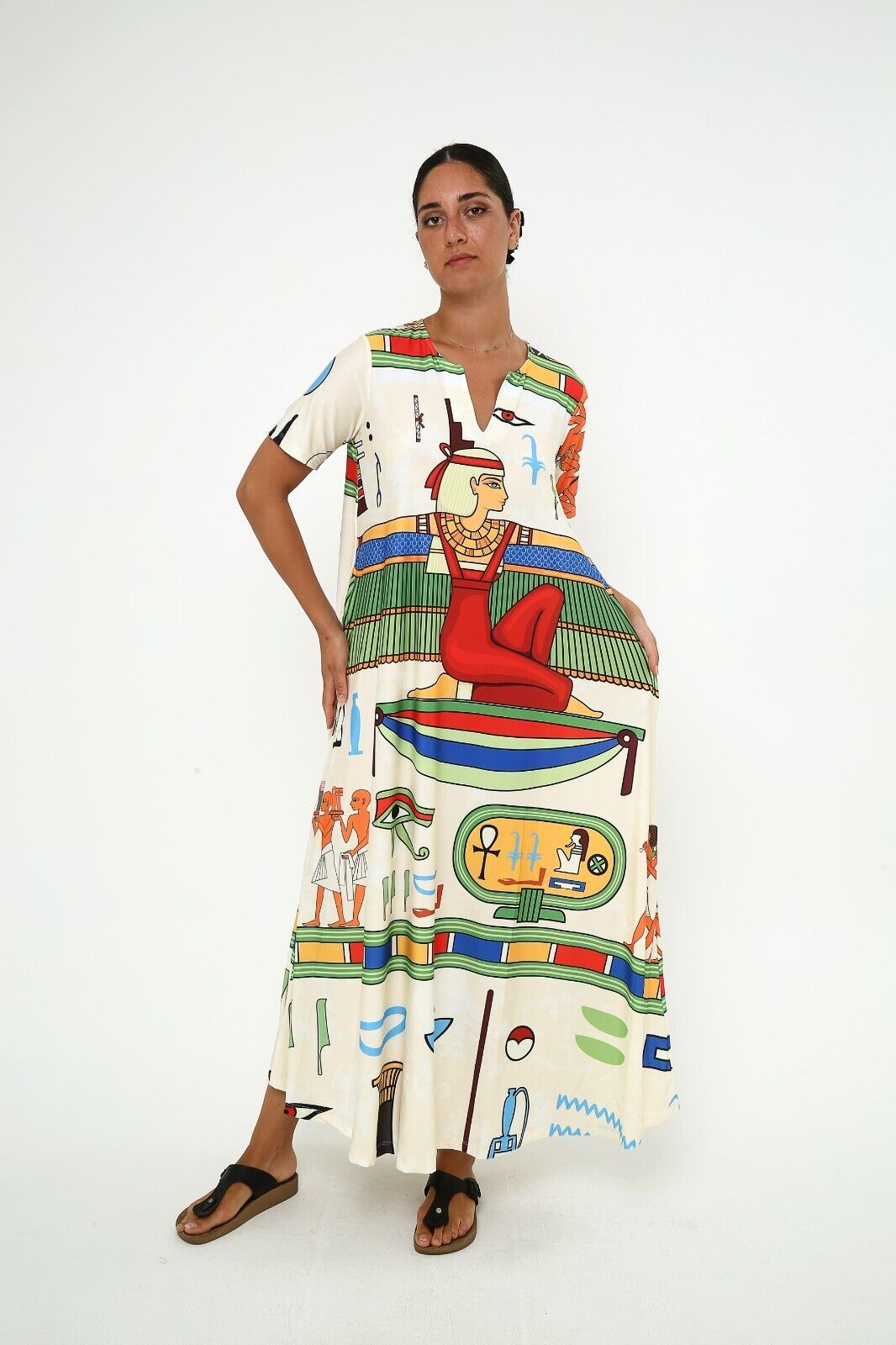 Women's Ancient Egyptian Hieroglyphic Print Viscose Maxi Dress