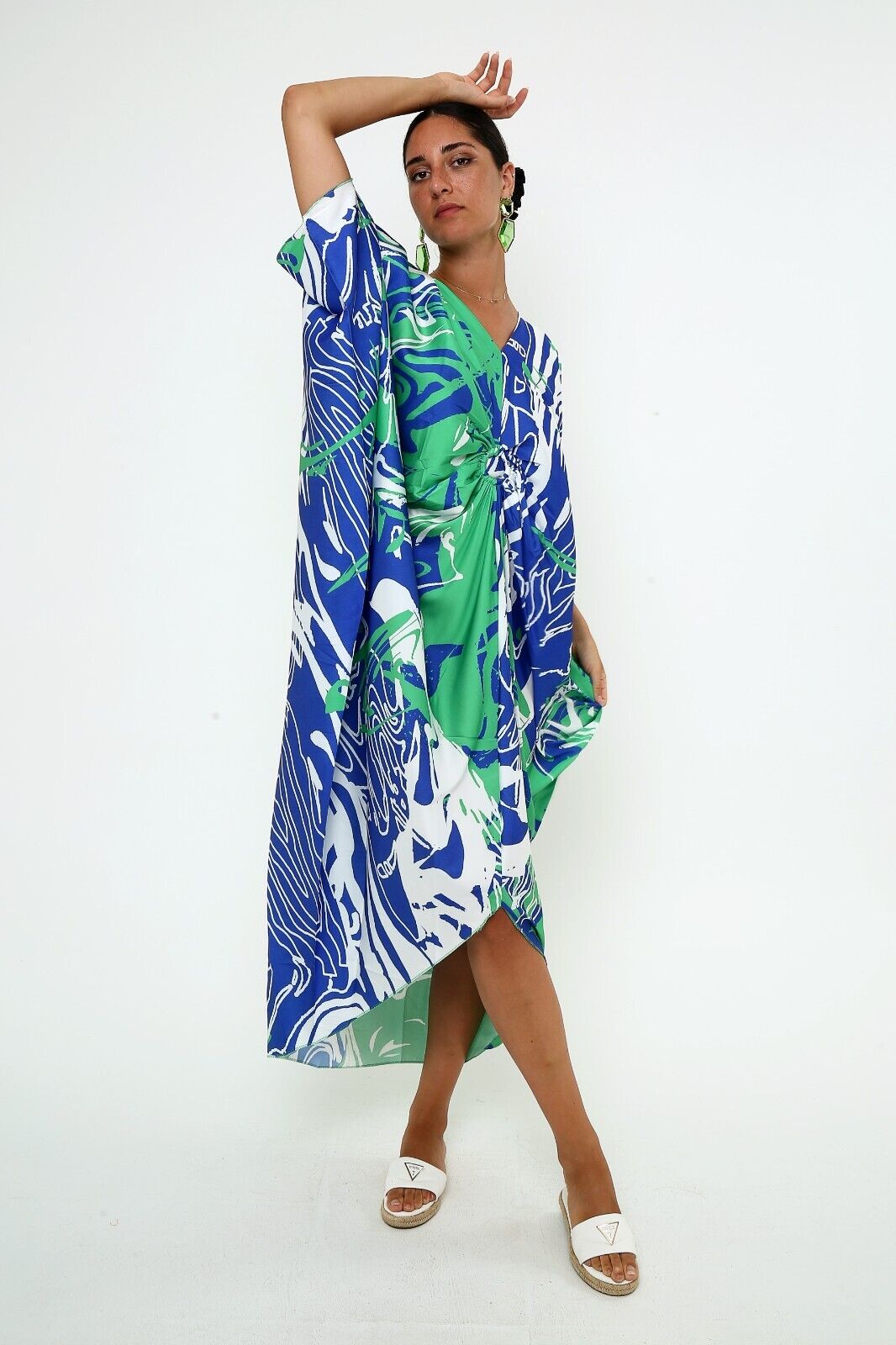 Women's Ocean Breeze Abstract Print Silk Kaftan 3/4 sleeve caftan dresses