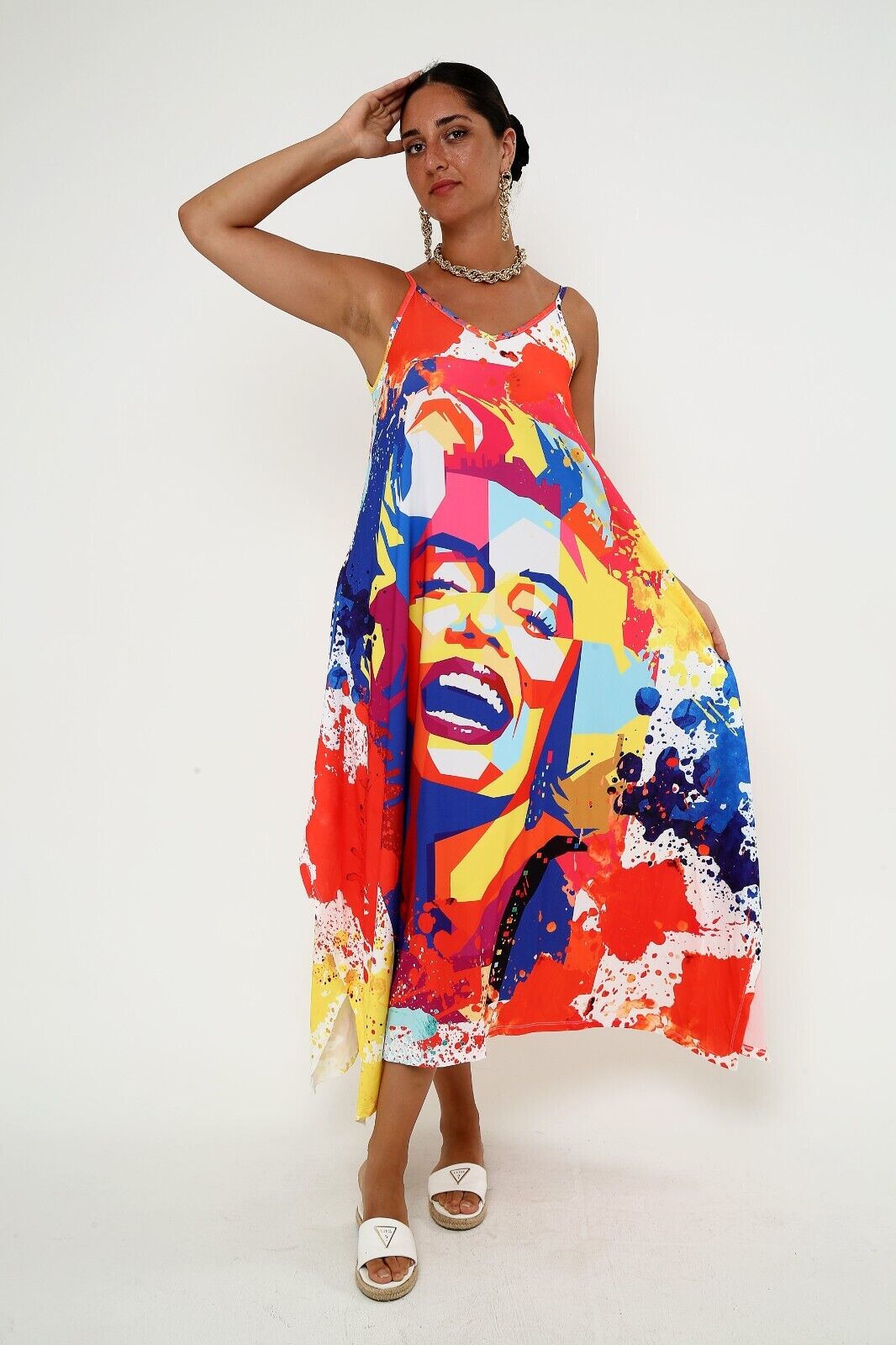 Women's Pop Art Vibrance Spaghetti Strap Maxi Dress
