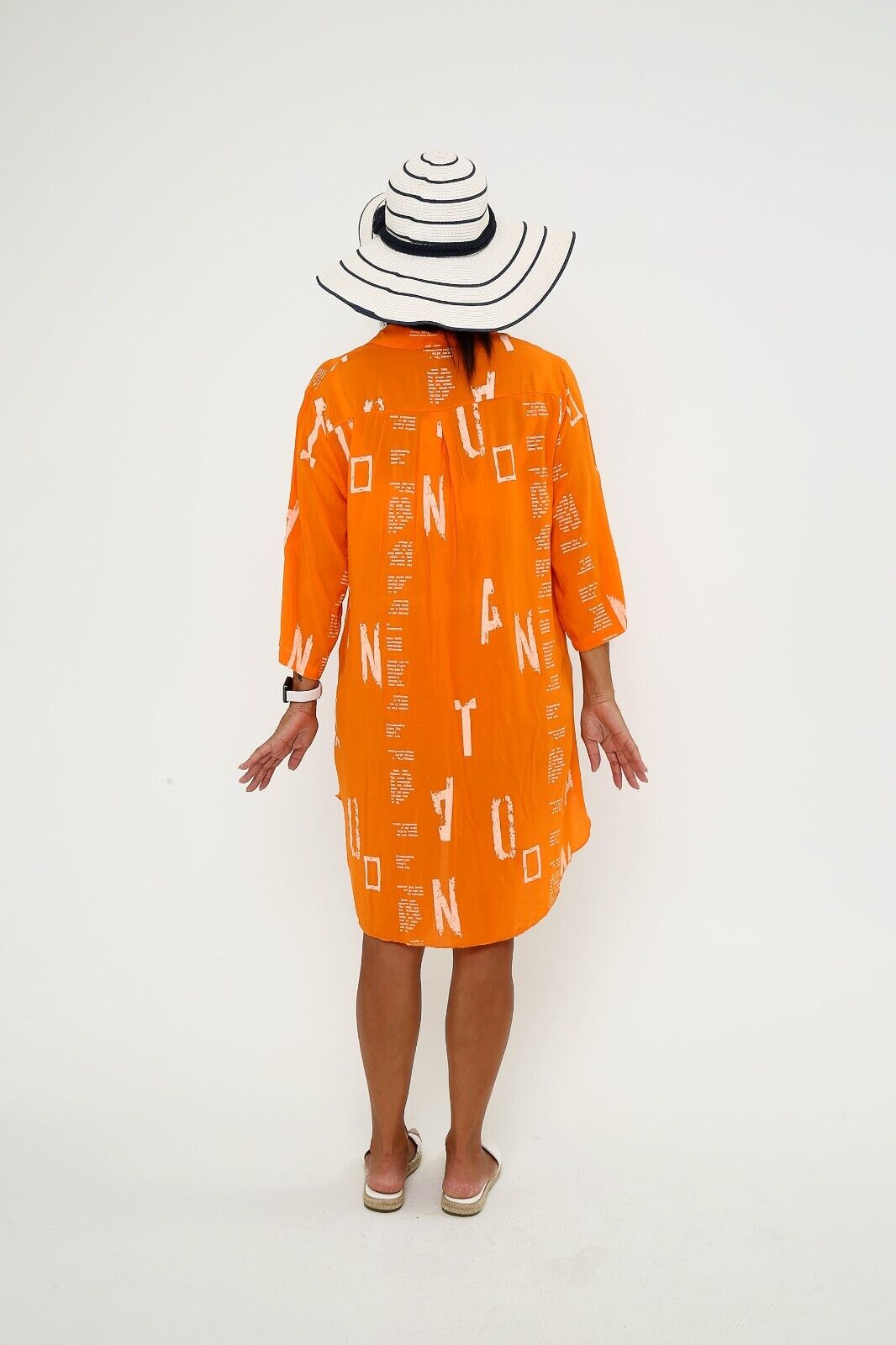 Women's Bright Orange Button-Down Shirt Dress Casual Viscose Tunic