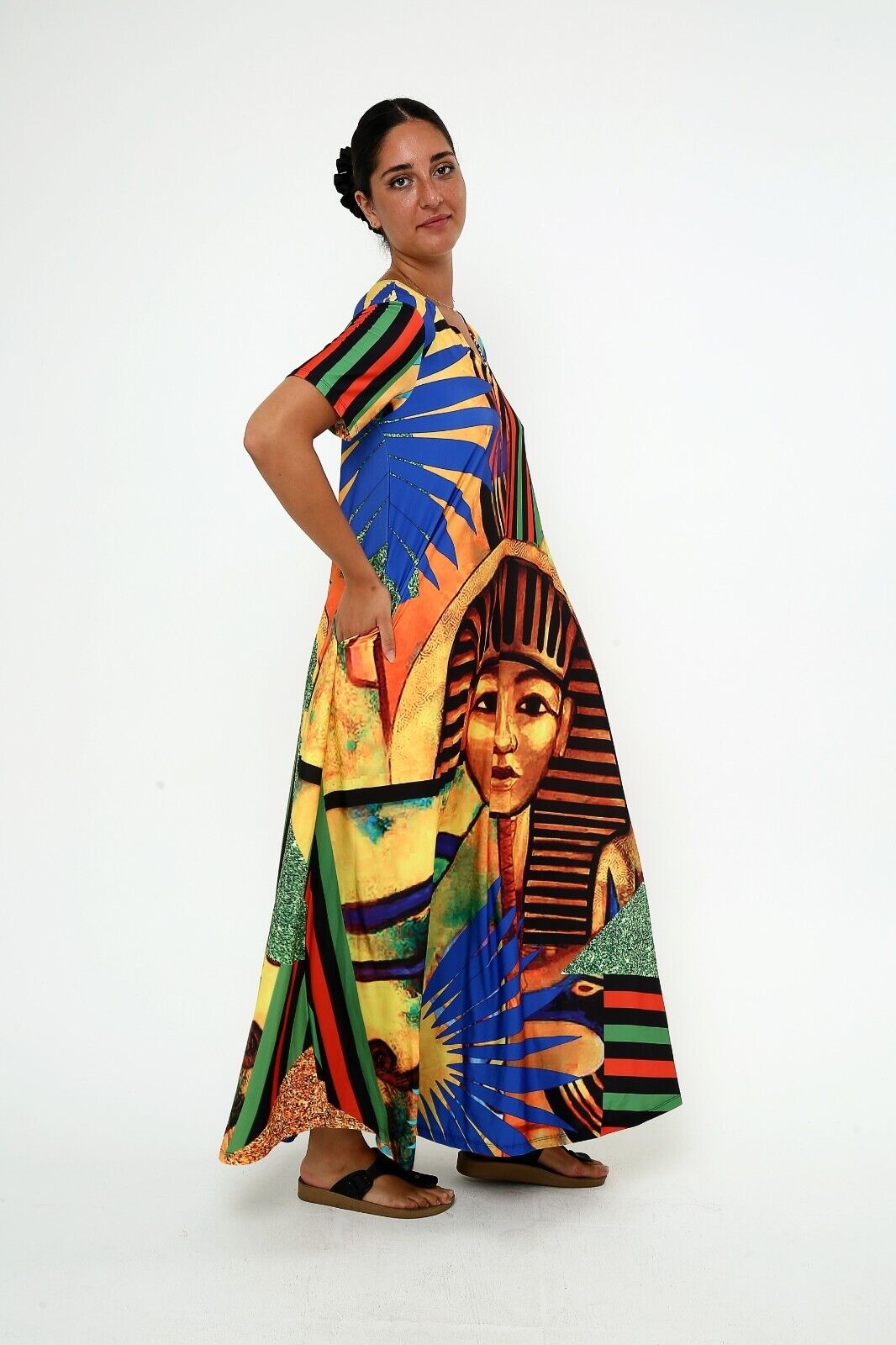 Women's Ancient Egyptian Pharaoh Graphic Maxi Dress ,Short Sleeve