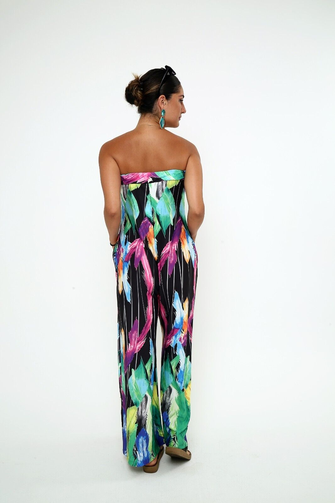 Women's Strapless Floral Jumpsuit ,Colorful Wide Leg with side pockets