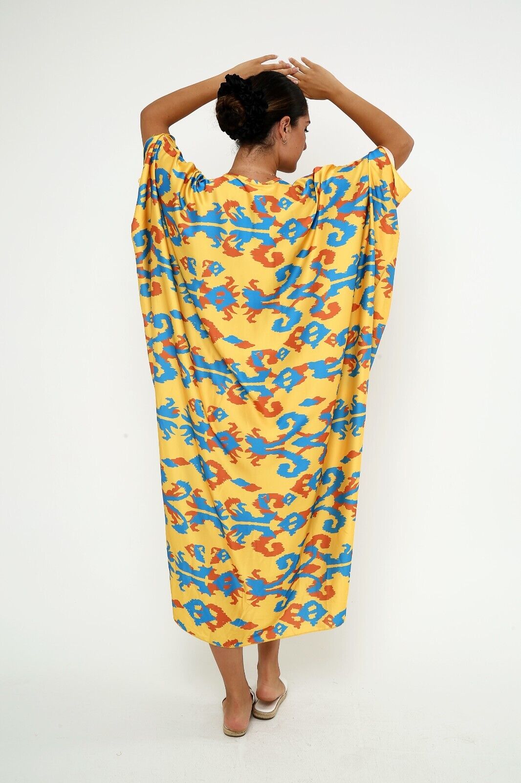 Women's Sunny Ikat Print Silk Kaftan Dress 3/4 sleeve caftan dress