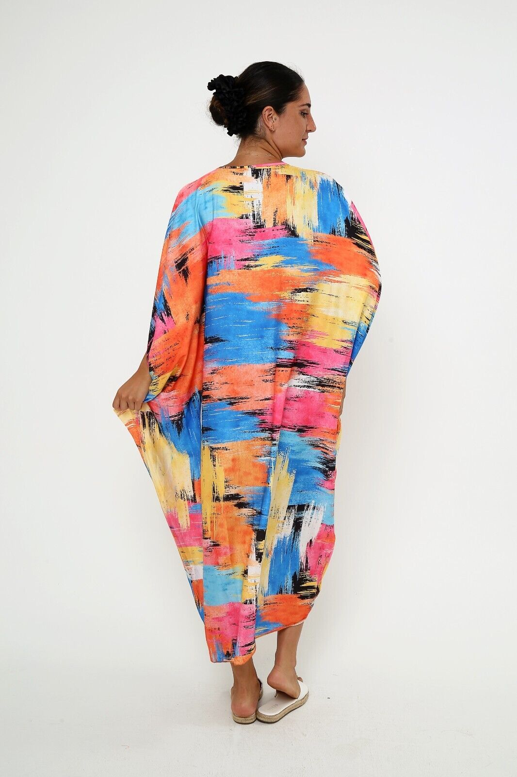 Women's Sunset Splash Multicolor Silk Kaftan , 3/4 sleeve dress