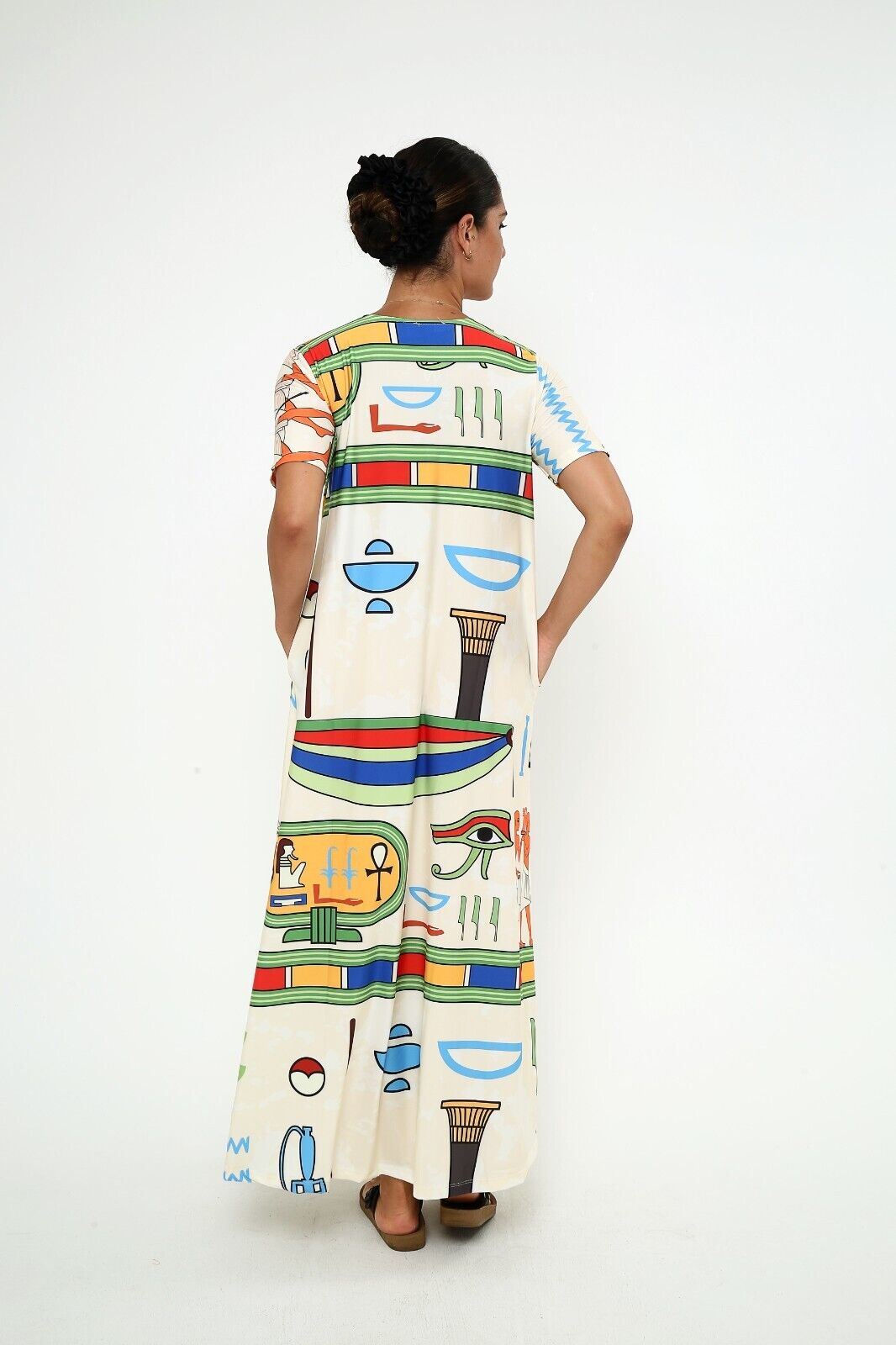 Women's Ancient Egyptian Hieroglyphic Print Viscose Maxi Dress