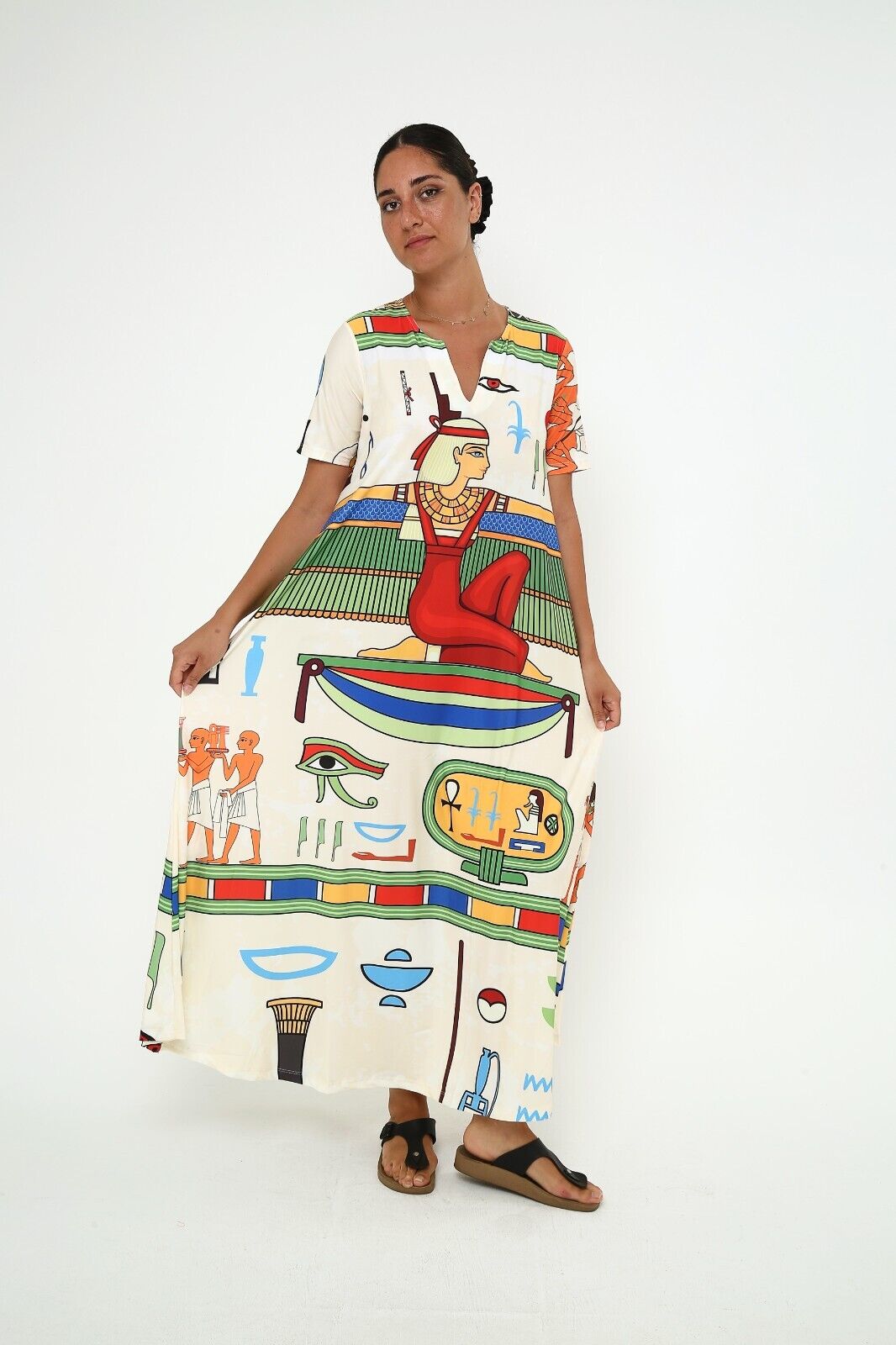 Women's Ancient Egyptian Hieroglyphic Print Viscose Maxi Dress