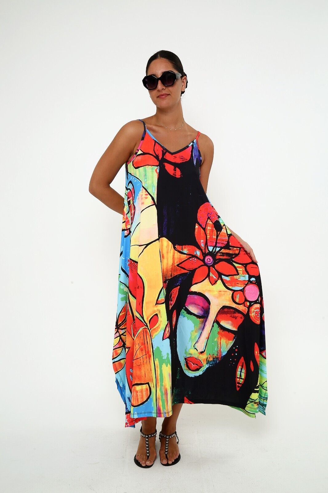 Women's Pop Art Vibrance Dress Spaghetti Strap Maxi Dress