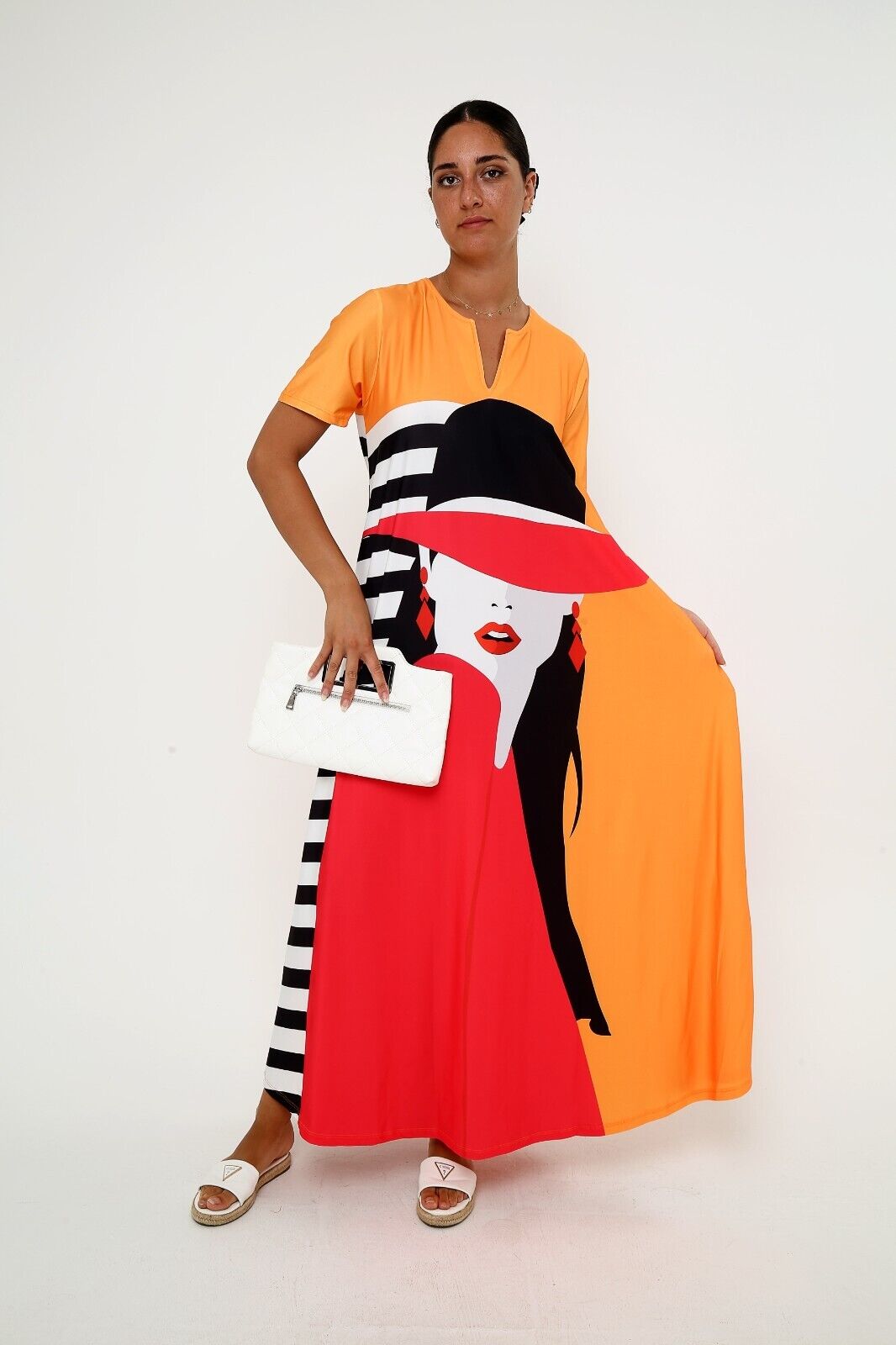 Women's Chic Lady in Red Graphic Maxi Dress with Pockets