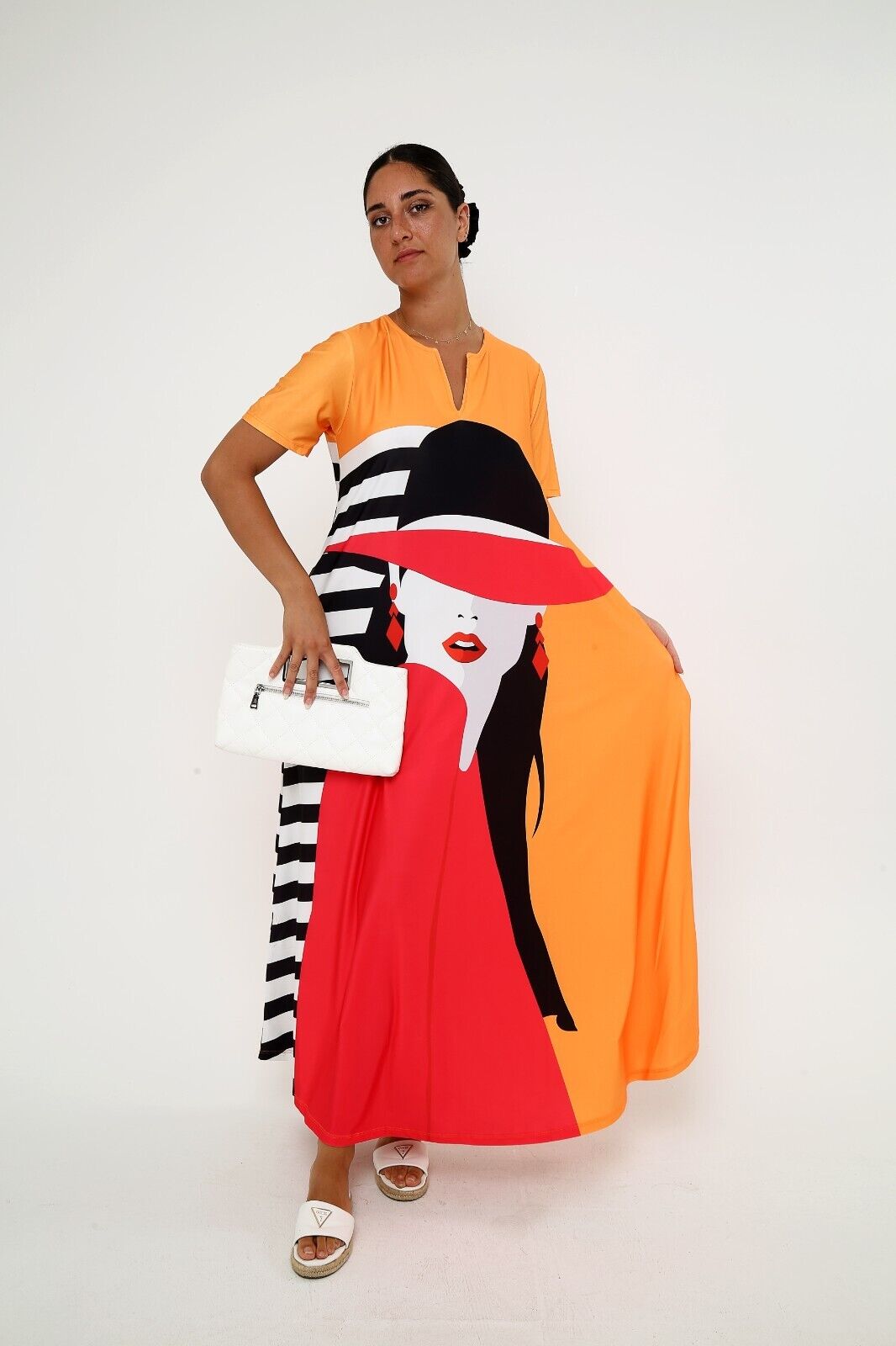 Women's Chic Lady in Red Graphic Maxi Dress with Pockets